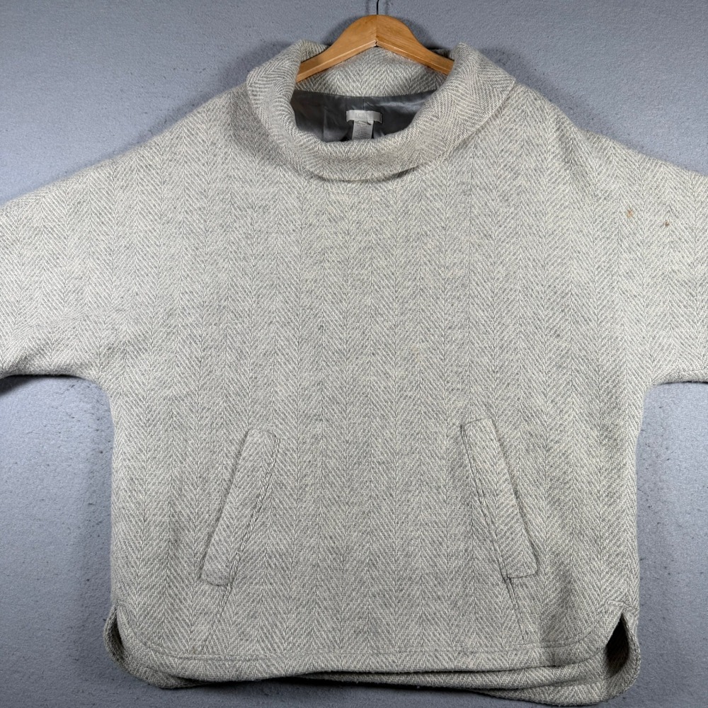 J. Crew Herringbone Wool Blend Turtleneck Poncho Sweater Gray Women XL